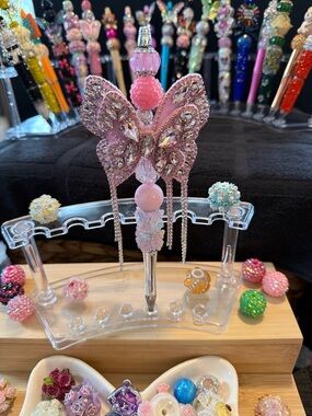 Pink Jeweled Butterfly Pen - Decorative Home Office Accessory